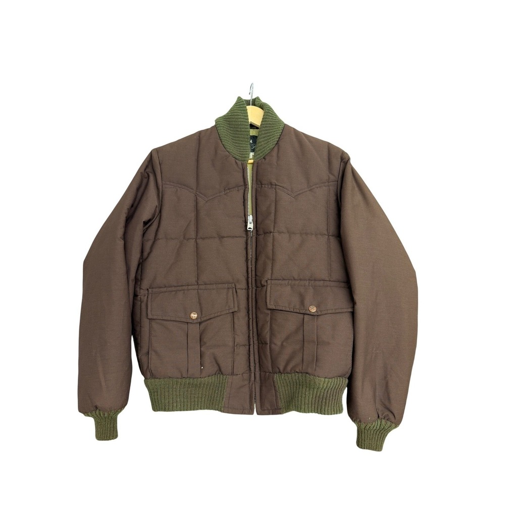 Vintage Golden Fleece Mens Brown Quilted Puffer Bomber Jacket Made in USA Medium